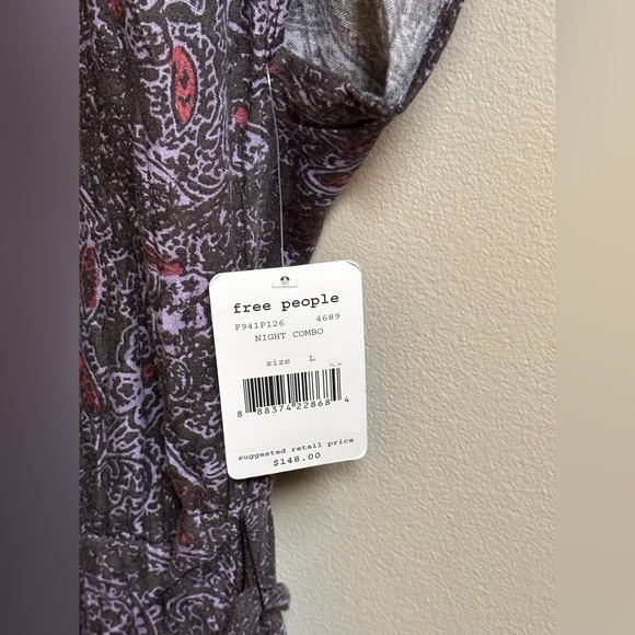 NEW Free People Universal Surplice Jumpsuit Night Combo Purple Paisley Women’s L - Picture 9 of 15
